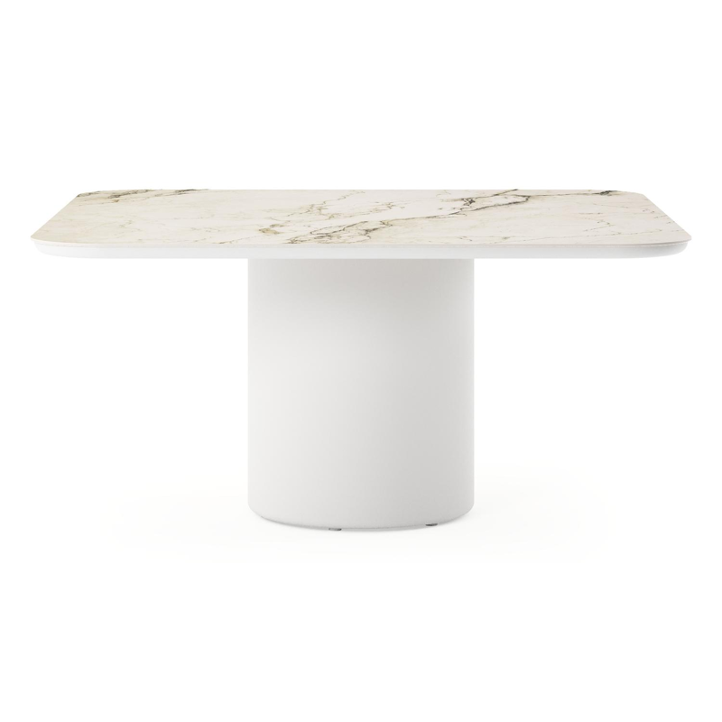 Amico tuintafel afgerond vierkant in wit aluminium en volkeramiek Colorado Dunes - L 148 x B 148 x H 73.5 cm