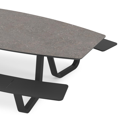 Forno picknicktafel bootvorm in zwart aluminium en volkeramiek wulong tafelblad - L 280 x B 192 x 72 cm