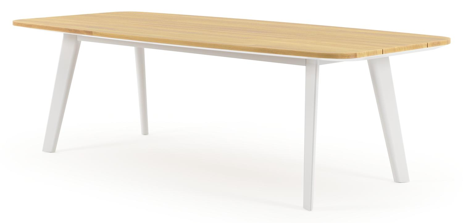 Lacrima tuintafel bootvorm in wit aluminium en teak - L 255 x B 115 x H 73 cm