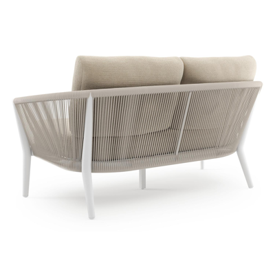 Canapé de jardin Orso en aluminium blanc en corde ronde tissée verticalement beige et coussins en all weather cosytica Althea Chalk