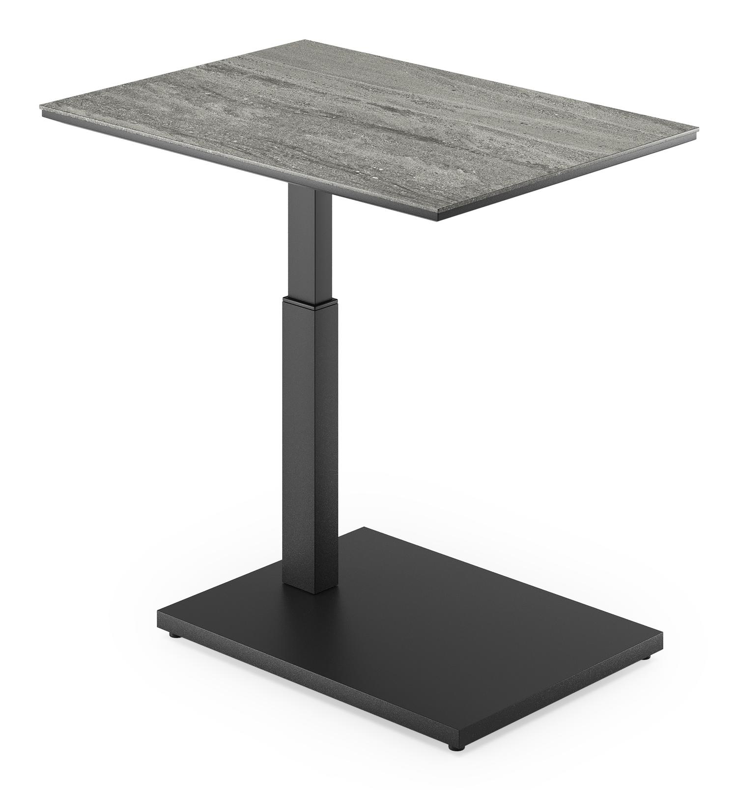Cirello Pop up bijzettafel in zwart aluminium en aspen grey volkeramiek - L 70 x B 50 x H 66 cm
