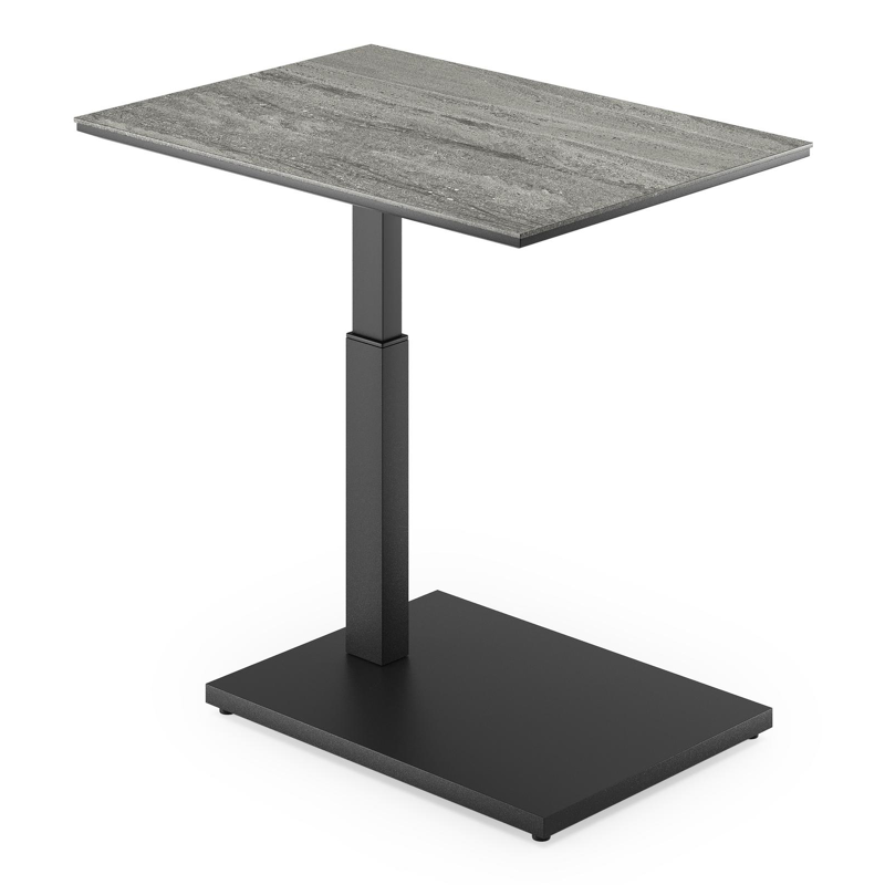 Cirello Pop up bijzettafel in zwart aluminium en aspen grey volkeramiek - L 70 x B 50 x H 66 cm