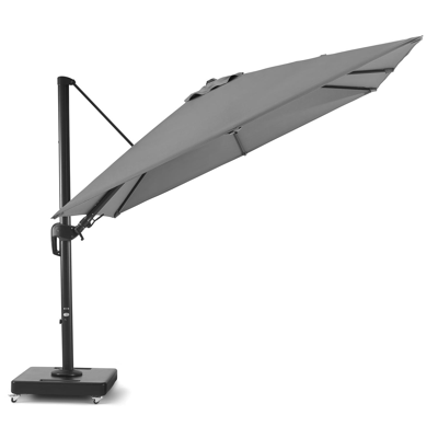 Rufina zweefparasol met tiltfunctie in zwart aluminium met grijs polyester parasoldoek - L1: 300 x L2: 300 cm (met voet)