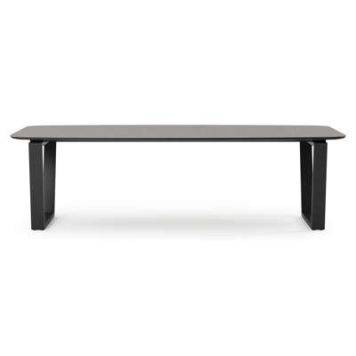 Pagino tuintafel bootvorm in zwart aluminium en volkeramiek wulong - L 255 x B 115 x H 73 cm