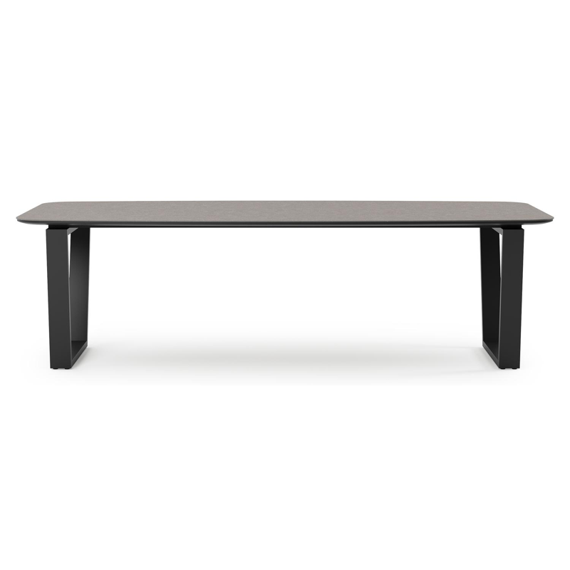 Pagino tuintafel bootvorm in zwart aluminium en volkeramiek wulong - L 255 x B 115 x H 73 cm