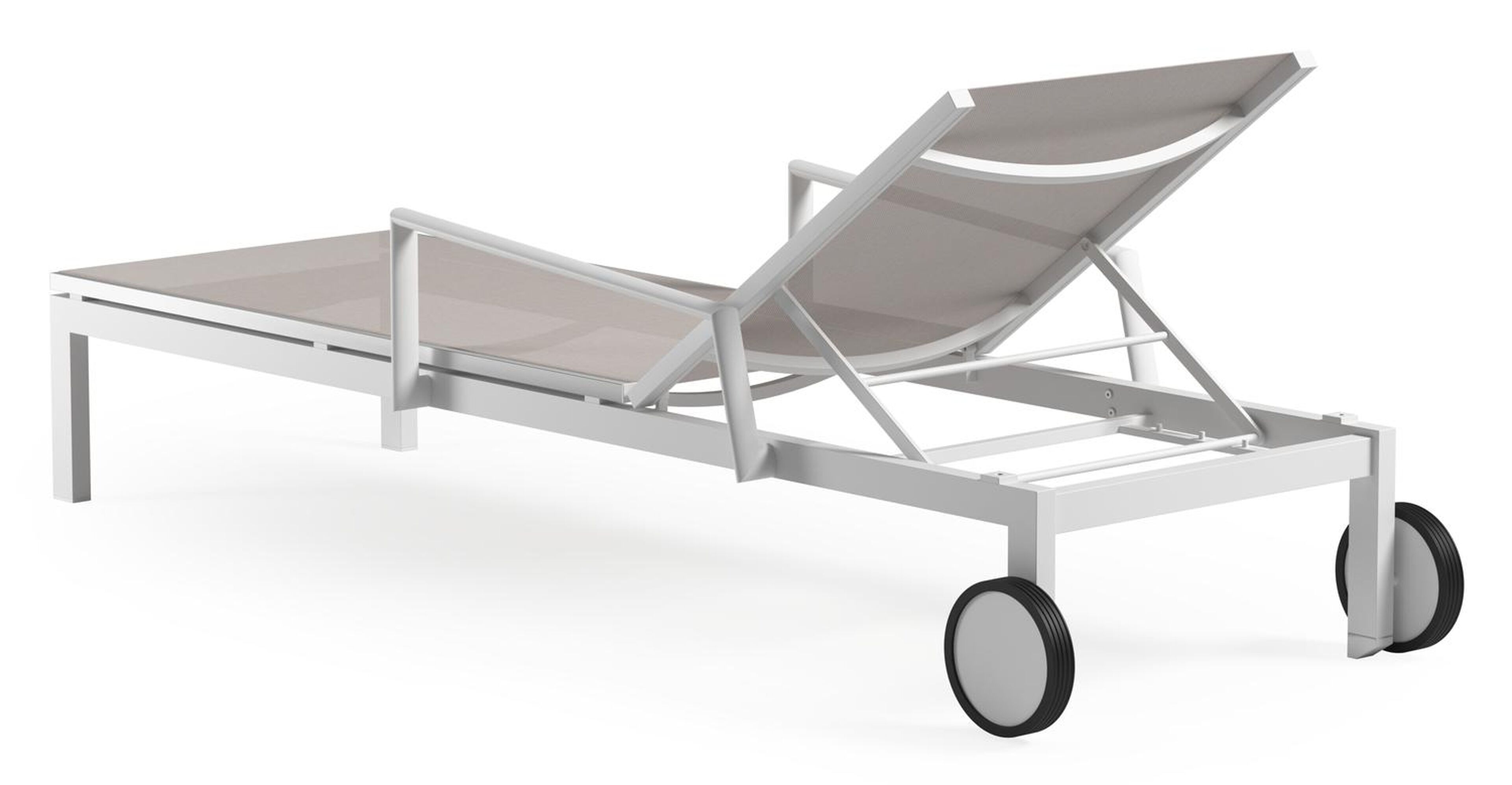 Ensemble de 2 chaises longues réglables Caravelle en aluminium blanc et textilène simple beige avec accoudoir