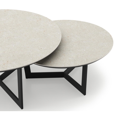 Lacrima loungetafels in zwart aluminium en shilin volkeramiek - Dia. 85/65 x H 35/30 cm