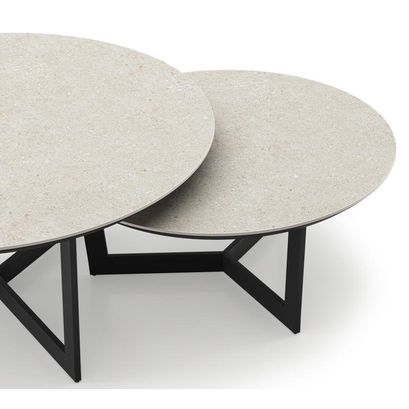 Lacrima loungetafels in zwart aluminium en shilin volkeramiek - Dia. 85/65 x H 35/30 cm