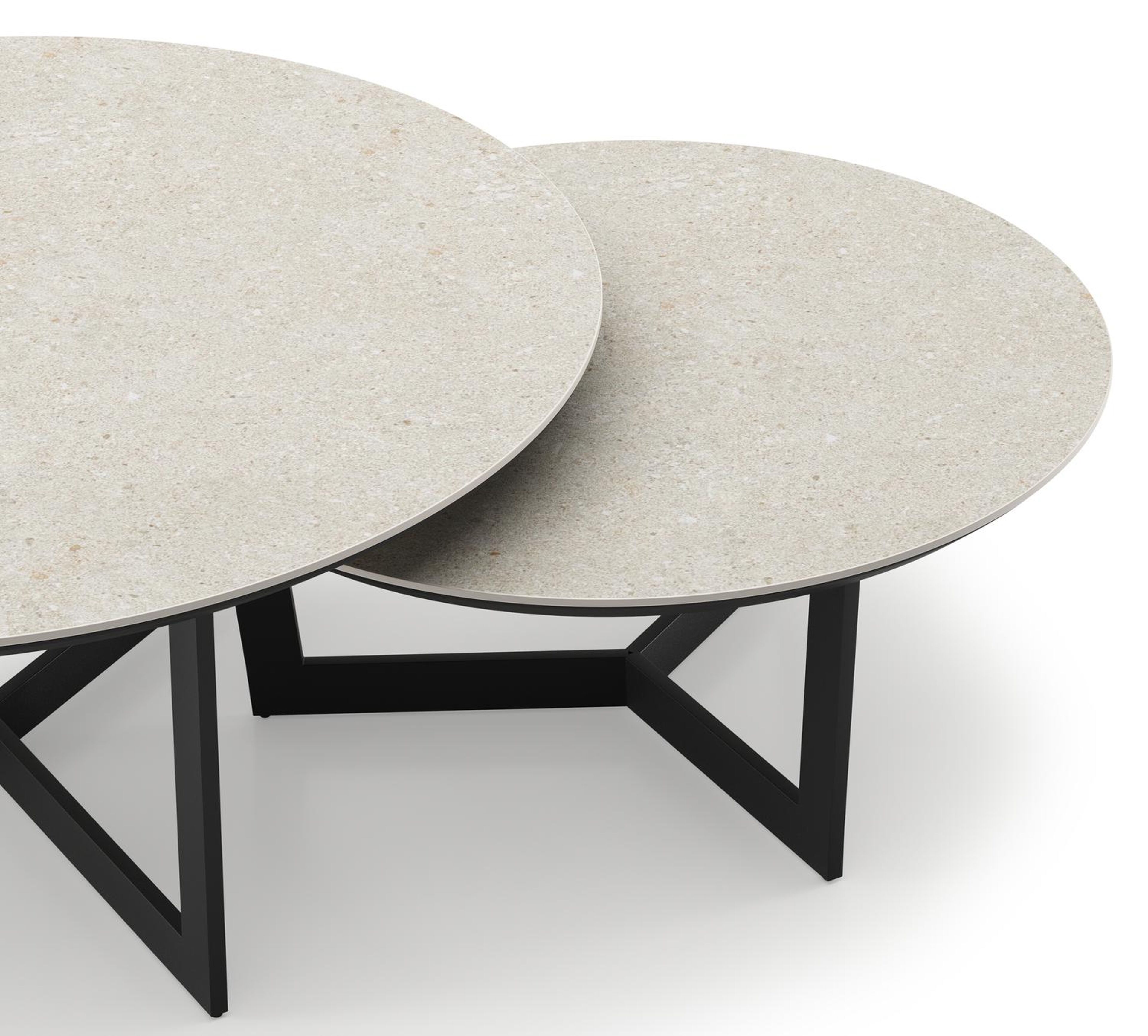 Tables basse Lacrima en aluminium noir et céramique pleine shilin - Dia. 85/65 x H 35/30 cm