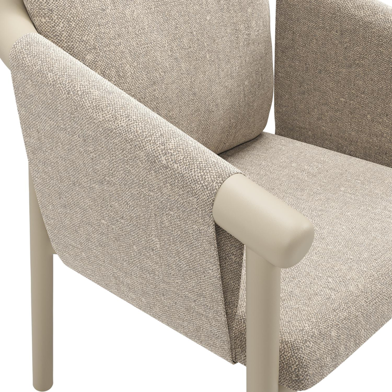 Chaise de jardin empilable Amico en aluminium beige et aluminium beige avec coussin en All Weather Sunbrella® Luxe Chartres Pewter