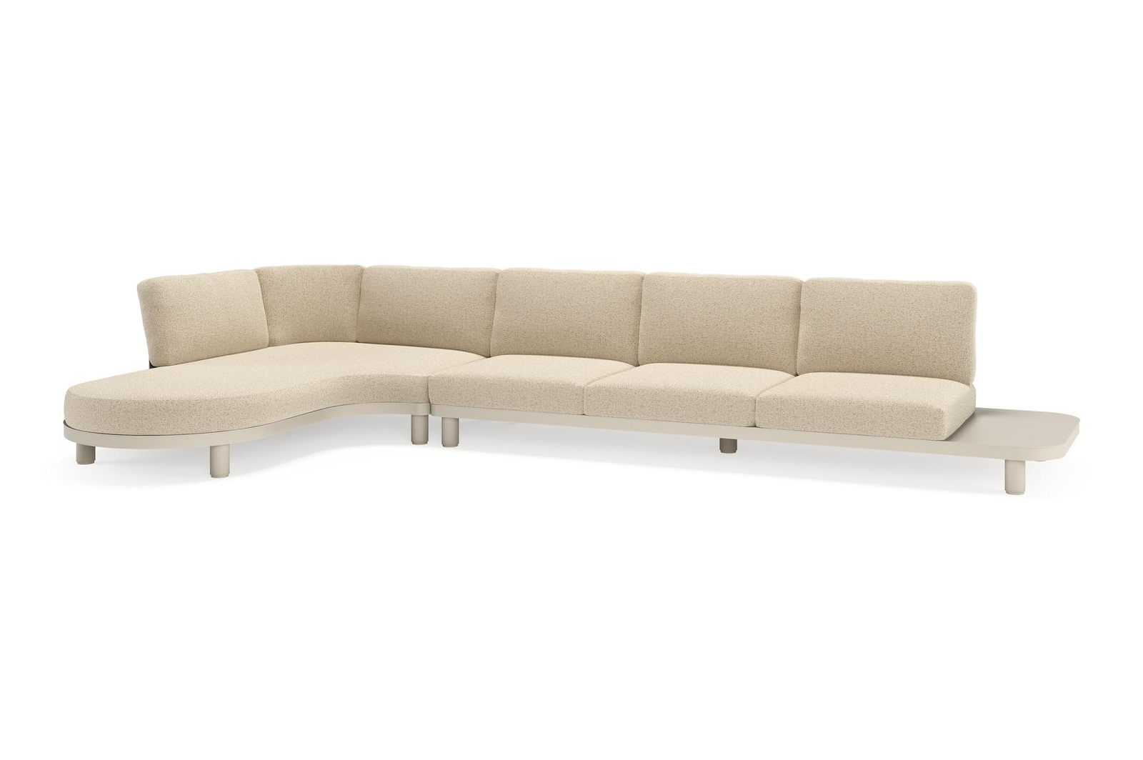 Donato loungehoek in beige aluminium met bora forest all weather cosytica kussen