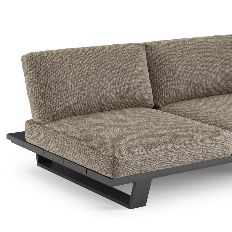 Salon de jardin d'angle Pagino en aluminium noir et coussins en all weather cosytica madagascar burch