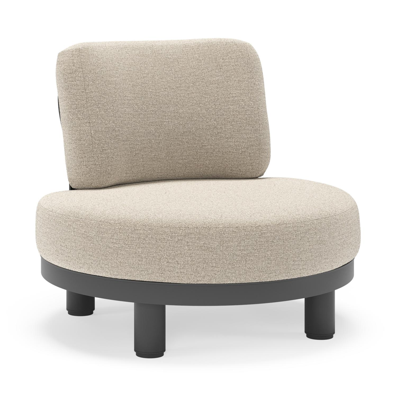 Fauteuil de jardin Donato en aluminium noir et coussins en all weather cosytica Catania Greige