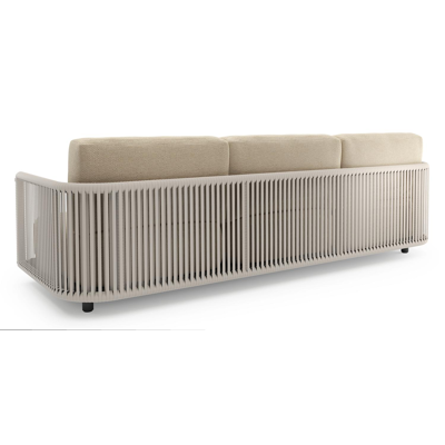 Organo loungeset in zwart aluminium en beige verticaal geweven luxe vlakke rope met althea camel all weather Cosytica kussen