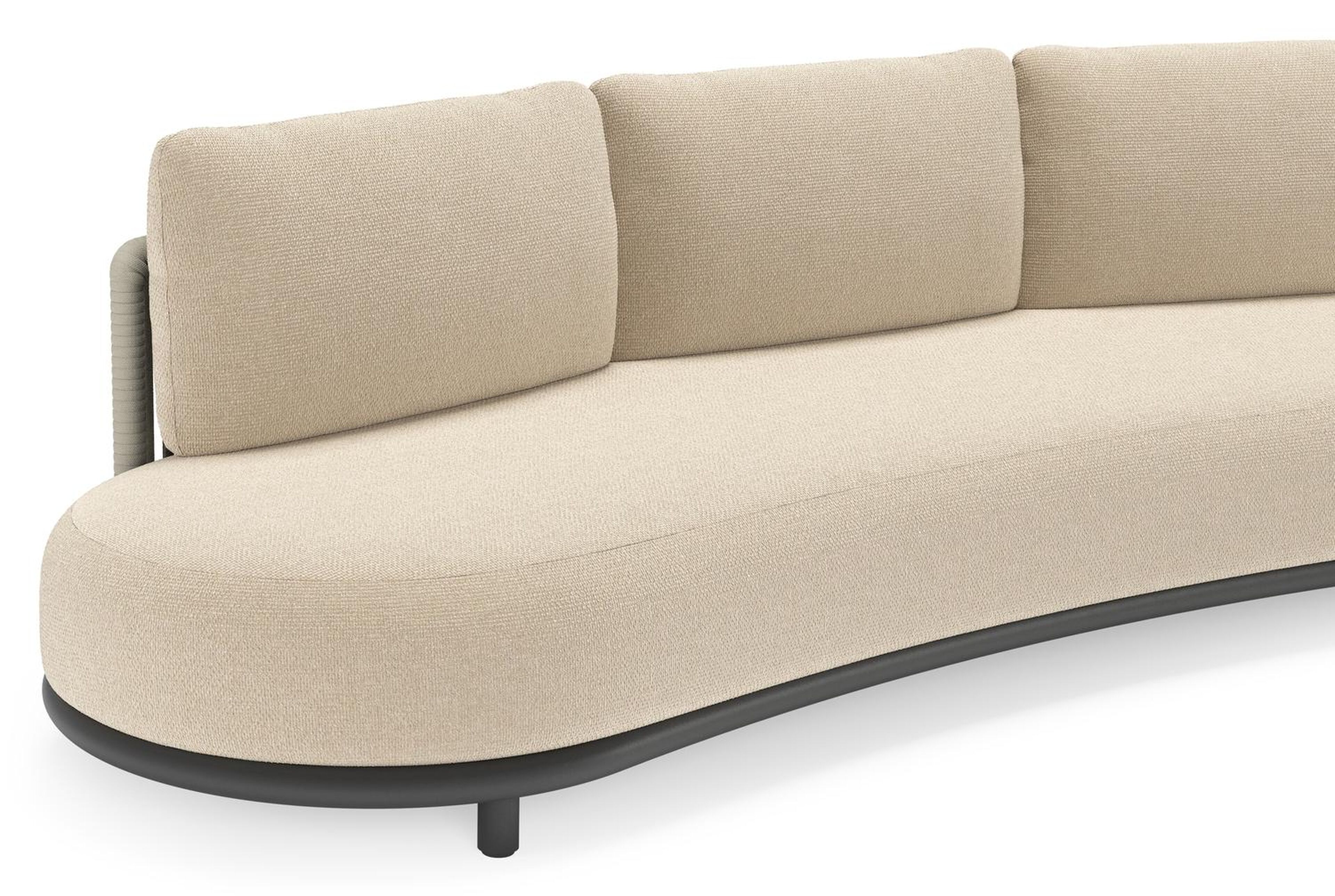 Lomano loungebank in zwart aluminium en beige verticaal geweven luxe vlakke rope met Althea Chalk all weather cosytica