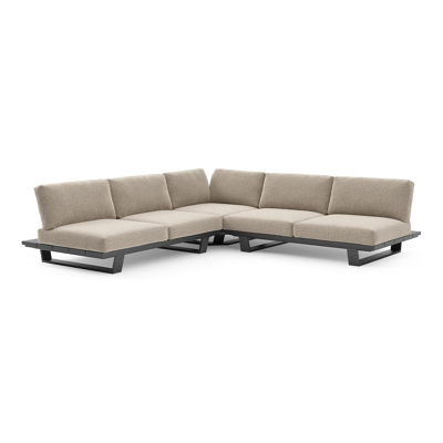 Pagino loungehoek in zwart aluminium met chartres pewter all weather sunbrella® luxe kussen