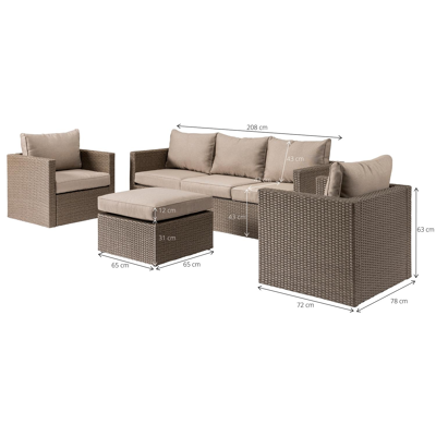 Salon lounge Gio brun-brun - résine tressée et polyester - 5 personnes