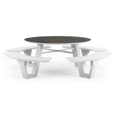 Table de pique-Rondino ronde en aluminium blanc et céramique pleine Black Obession - Diam. 236 x Haut. 71.5 cm