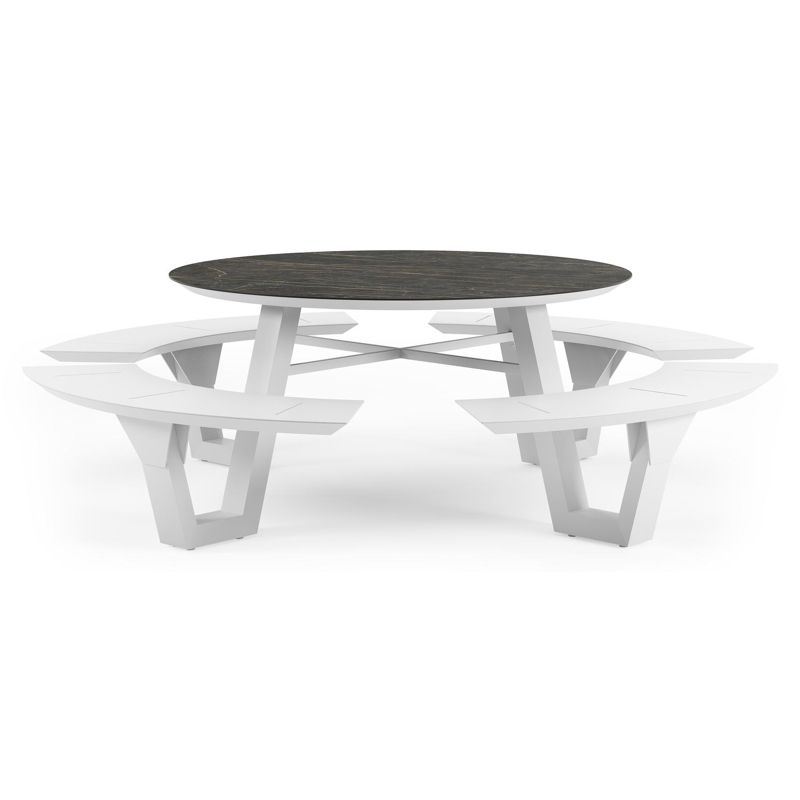 Table de pique-Rondino ronde en aluminium blanc et céramique pleine Black Obession - Diam. 236 x Haut. 71.5 cm