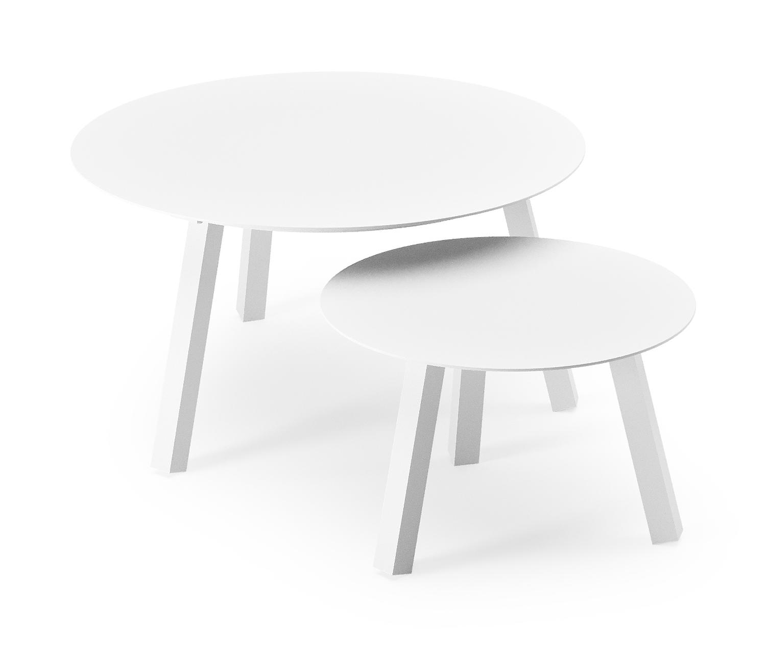 Ensemble de 2 table de basses Cordoba en aluminium blanc - Diam. 74 - 49 x Haut. 37 - 30 cm
