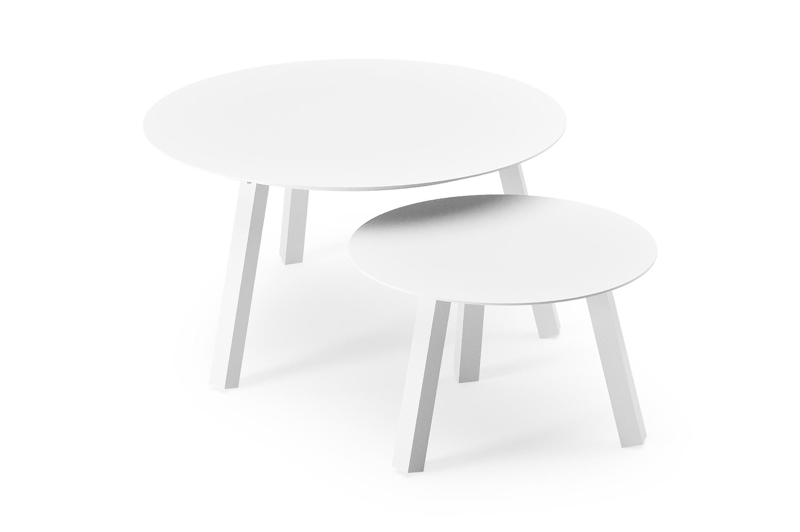 Set van 2 Cordoba loungetafels in wit aluminium - Dia. 74 - 49 x H. 37 - 30 cm