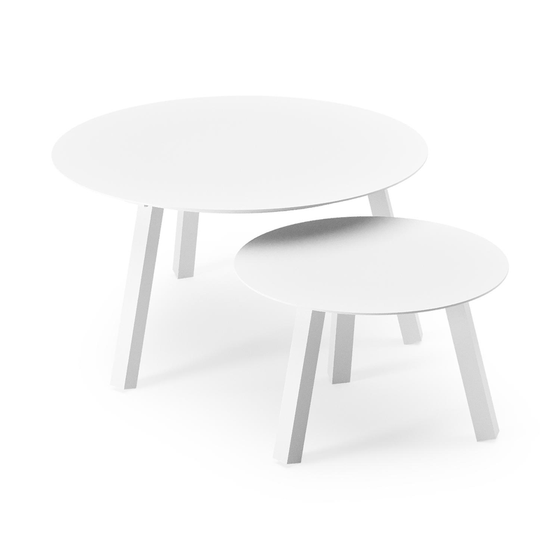 Set van 2 Cordoba loungetafels in wit aluminium - Dia. 74 - 49 x H. 37 - 30 cm