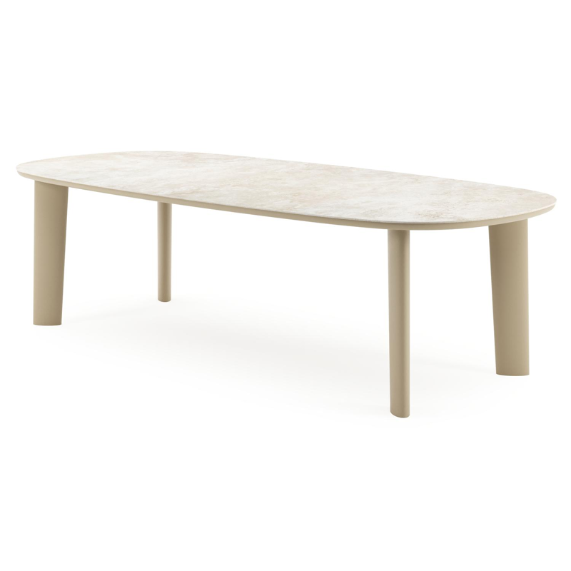 Table de jardin Amico bombo en aluminium beige et céramique pleine Rapolano - Lg. 270 x Lrg. 125 x Haut. 73.5 cm