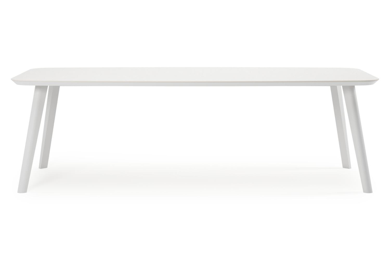 Mosa bootvormige tuinset in wit aluminium en sintered stone topo minerale met 6 Amalfi tuinstoelen