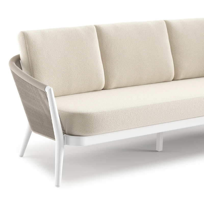 Orso loungeset in wit aluminium en beige verticaal geweven ronde rope met Althea Off White all weather cosytica kussen