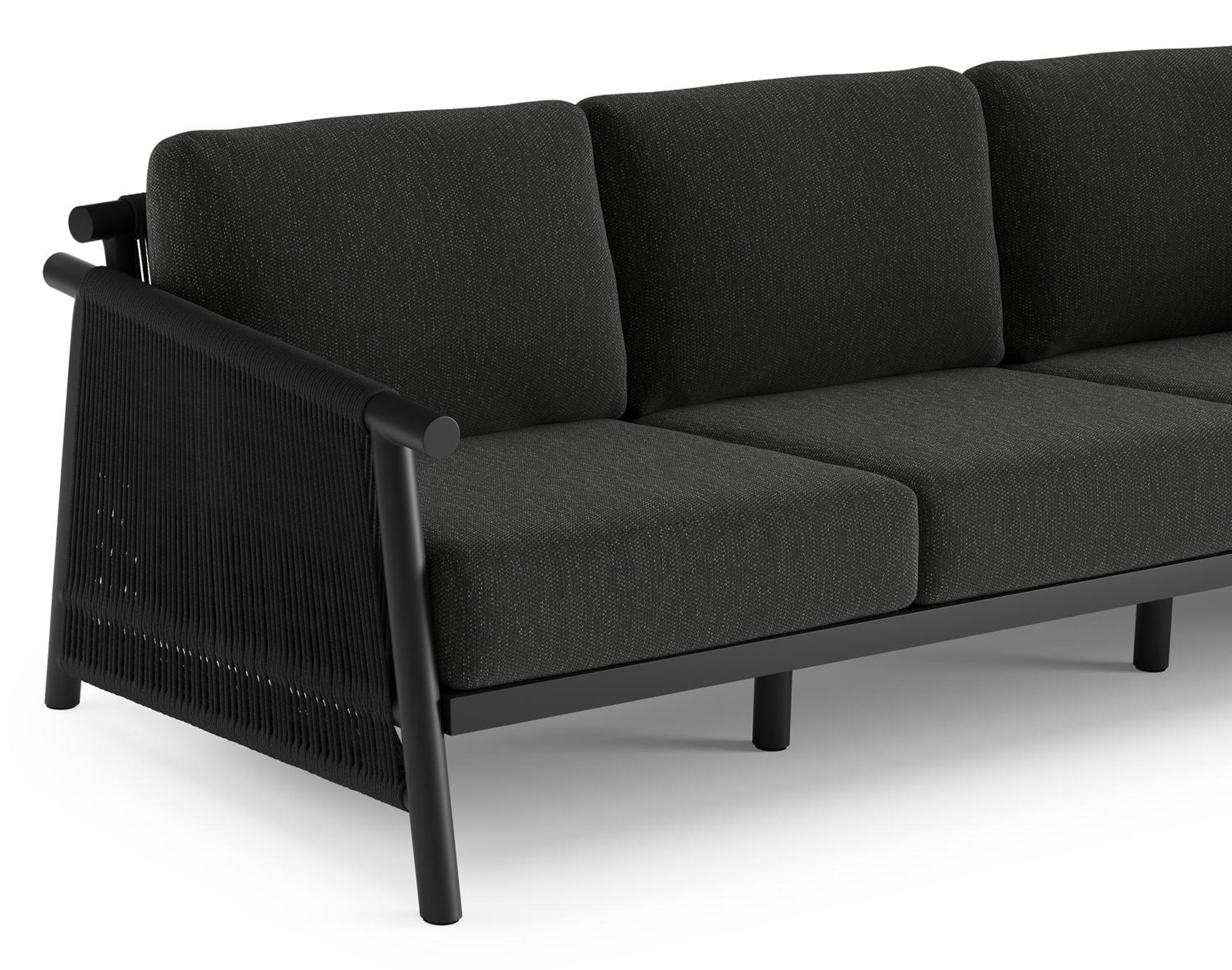 Erla loungeset in zwart aluminium met zwart weather+ softtouch kussens en loungetafel