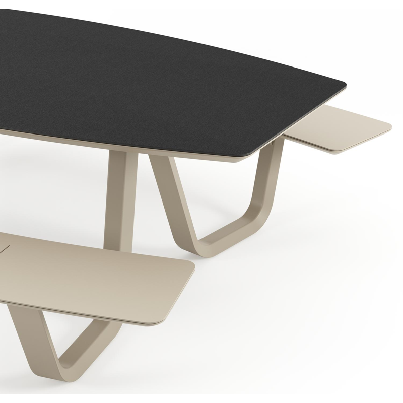 Table de pique-nique Forno forme de bateau forme de bateau en aluminium beige et céramique pleine Nero Black - Lg. 240 x Lrg. 181 x Haut. 72 cm