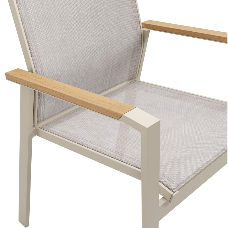 Ensemble de jardin Alora en aluminium beige et polywood avec 6 chaises de jardin empilable Bahia