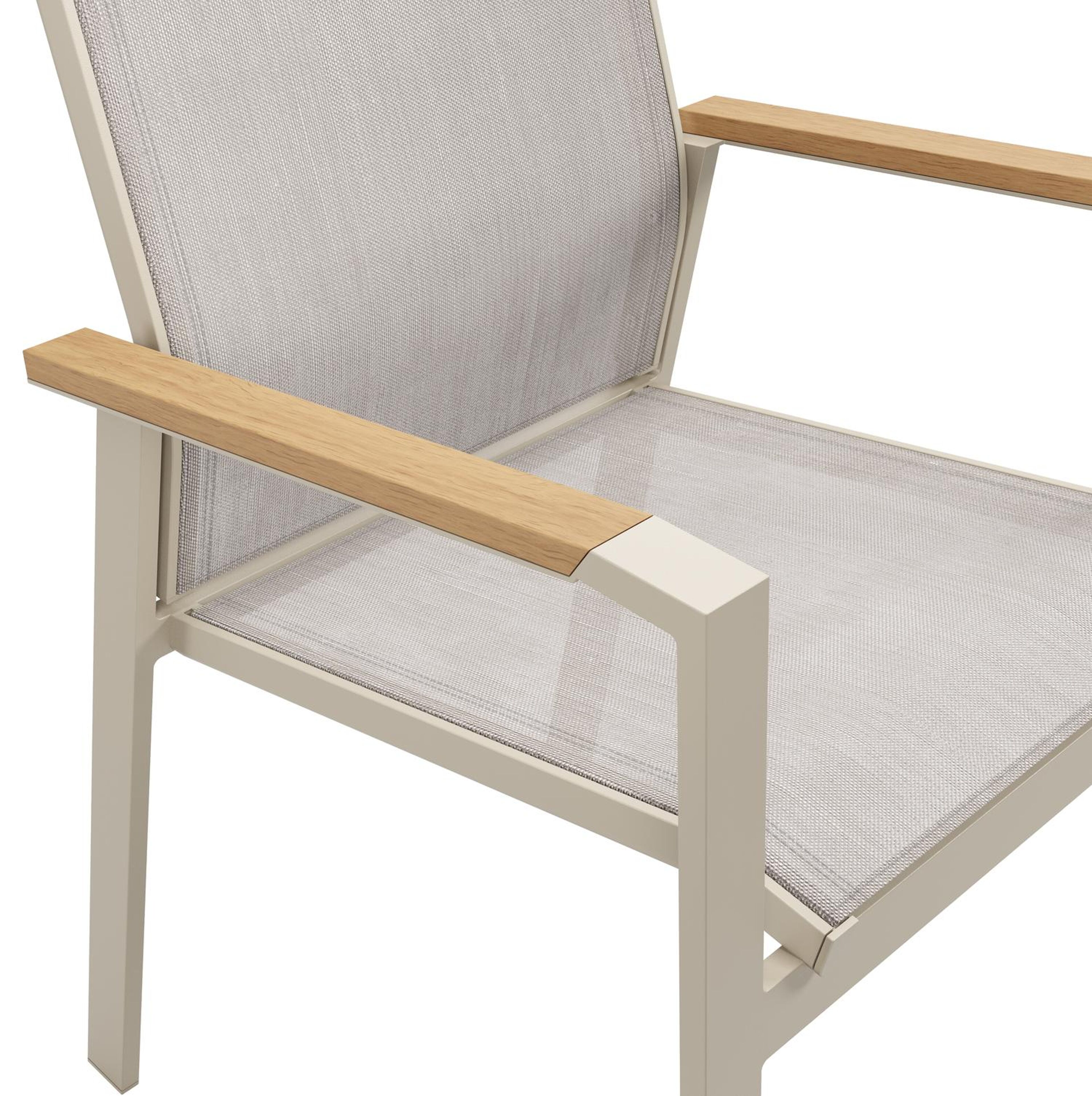 Ensemble de jardin Alora en aluminium beige et polywood avec 6 chaises de jardin empilable Bahia