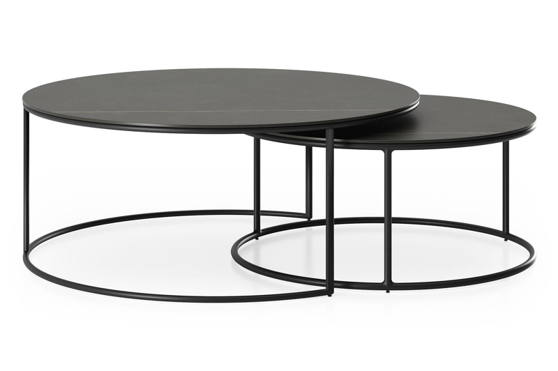 Tables basse Fano en aluminium noir et céramique pleine calatorao - Dia. 85/65 X H 35/30 cm