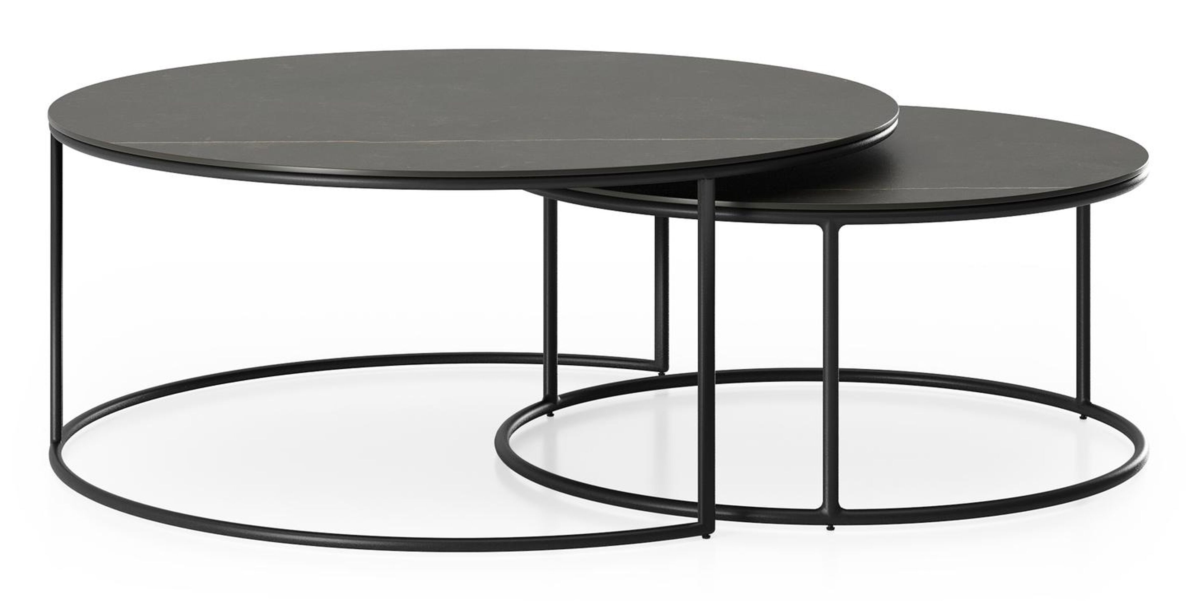 Tables basse Fano en aluminium noir et céramique pleine calatorao - Dia. 85/65 X H 35/30 cm