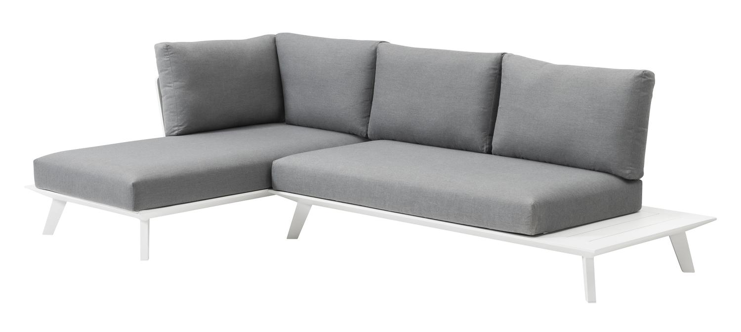 Puglia loungehoek in wit aluminium met grijs weather+ softtouch kussens