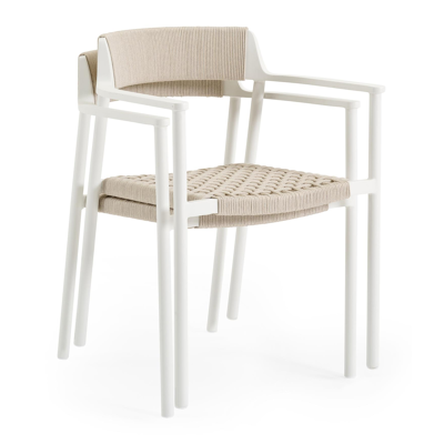 Fiordo tuinstoel in wit aluminium en beige vierkant geweven ronde rope 