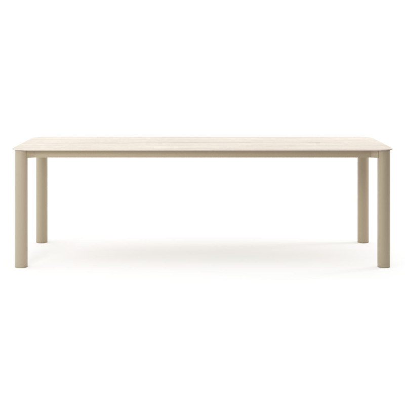 Orso tuintafel rechthoekig afgerond in beige aluminium en volkeramiek Travertino Bianco - L 240 x B 100 x H 74.5 cm