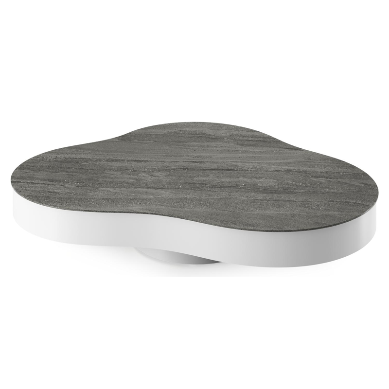 Table de basse Lomano cloud en aluminium blanc et céramique pleine Aspen Grey - Lg. 131 x Lrg. 108 x Haut. 25 cm