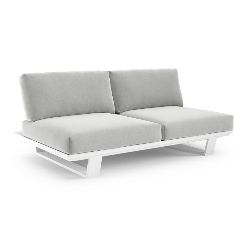 Pagino loungebank in wit aluminium met natte grey chine all weather sunbrella® luxe kussen