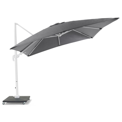 Avola zweefparasol met tiltfunctie in wit aluminium met grijs weather+ softtouch parasoldoek - L1 300 x L2 300 cm (met voet)