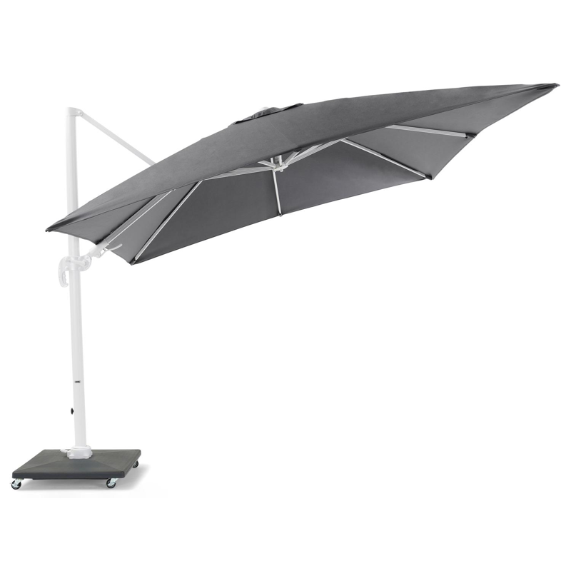 Avola zweefparasol met tiltfunctie in wit aluminium met grijs weather+ softtouch parasoldoek - L1 300 x L2 300 cm (met voet)