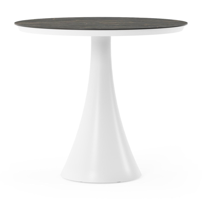 Table de jardin Fano ronde en aluminium blanc et céramique pleine Black Obsession - Diam. 85 x Haut. 75 cm