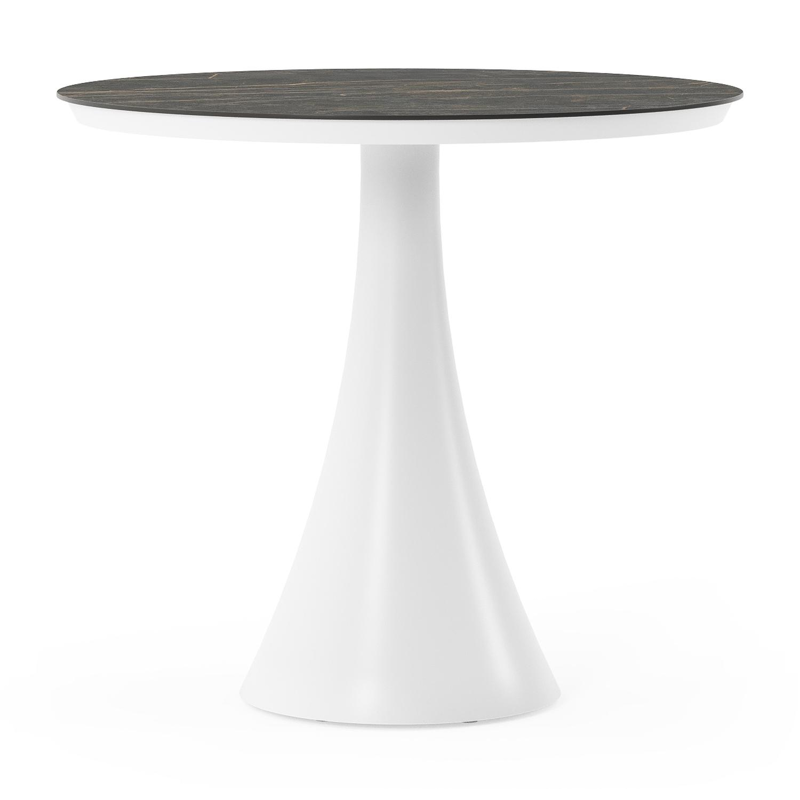 Fano tuintafel rond in wit aluminium en volkeramiek Black Obsession - Dia. 85 x H 75 cm