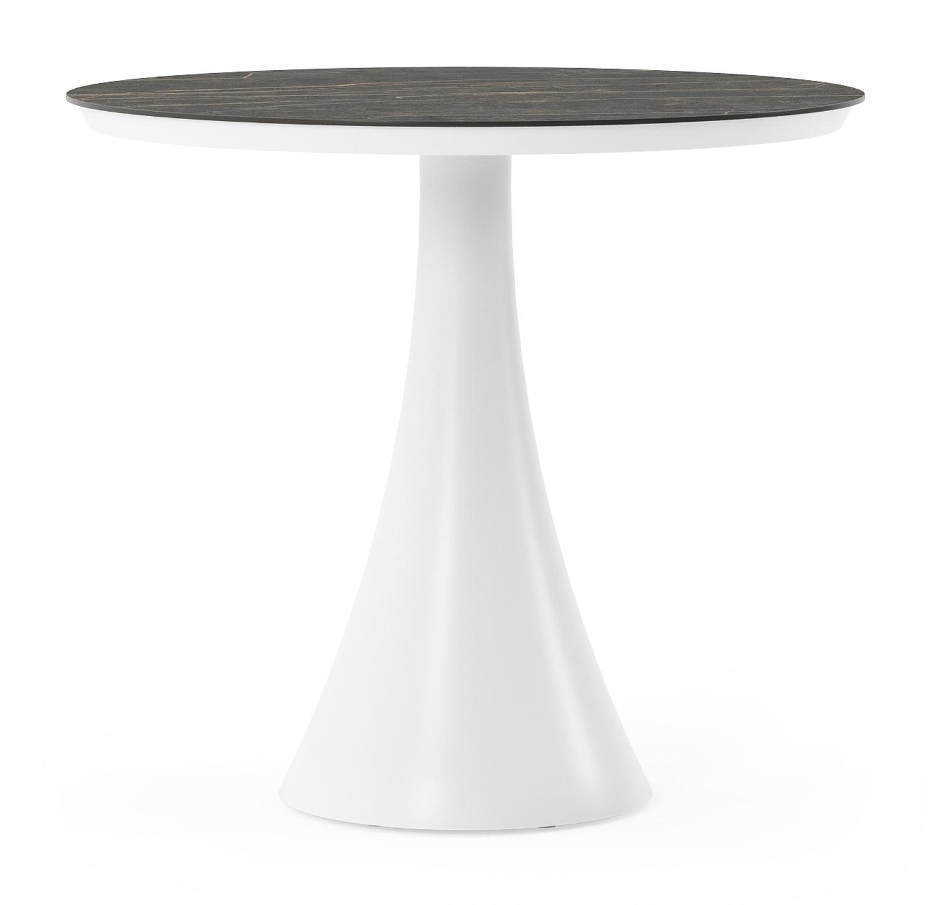 Table de jardin Fano ronde en aluminium blanc et céramique pleine Black Obsession - Diam. 85 x Haut. 75 cm