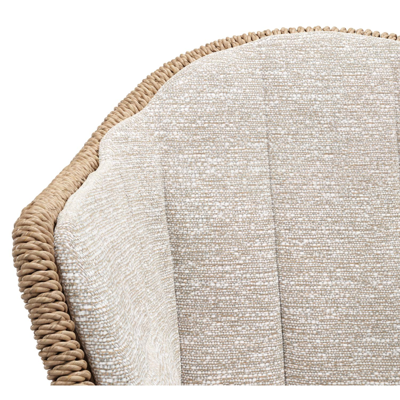 Pagino tuinstoel in wit aluminium en naturel ronde wicker met zitkussen in All Weather Sunbrella® Luxe Tundra Sand