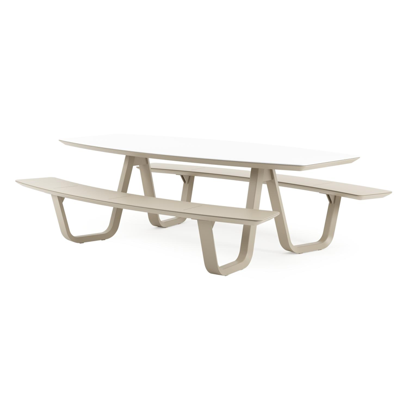 Forno picknicktafel bootvorm in beige aluminium en volkeramiek Arctic White - L 240 x B 181 x H 72 cm