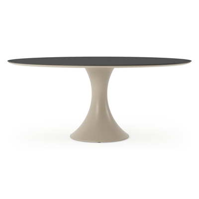 Table de jardin Fano ovale en aluminium beige et céramique pleine Nero Black - Lg. 180 x Lrg. 110 x Haut. 75 cm