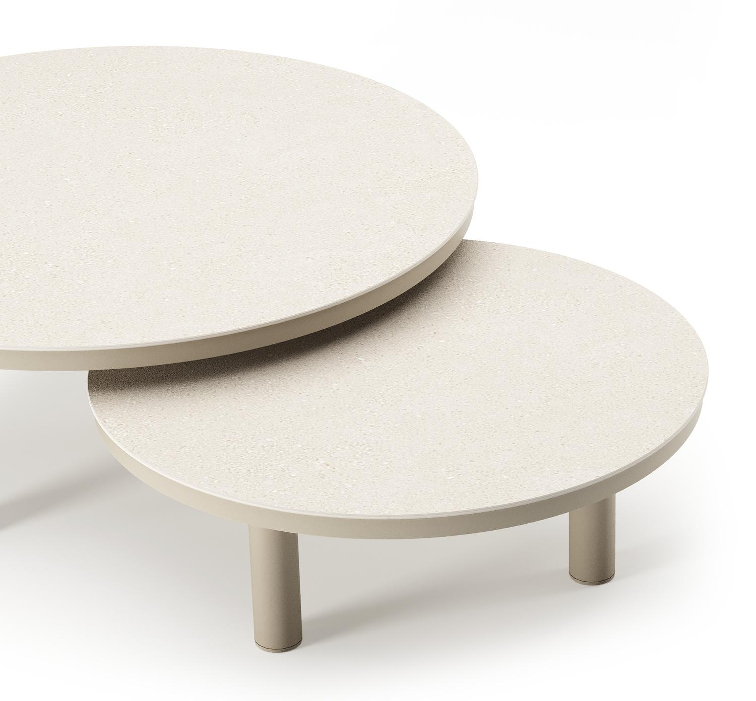 Lindo loungetafel in beige aluminium en sintered stone crema minerale