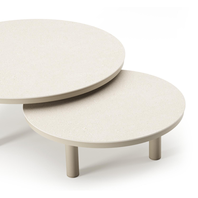 Table de basse Lindo en aluminium beige et sintered stone crema minerale
